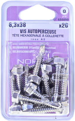 Vis autoperceuse Tête héxagonale Inox A2 6,3x38 Blister de 20