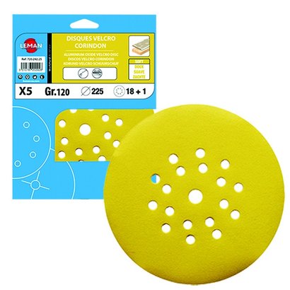 Disque Velcro Corindon  - 18 + 1 trous - Ø225mm - Grain 80 - Lot de 5 pièces
