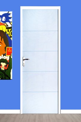 Bloc Porte Gravée 5 panneaux Prépeint - Huisserie 88x56mm -  Serrure PDDT - Poussant Gauche - 204x83cm