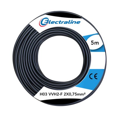 Câble domestique H03VVH2-F 2 x 0,75MM²  - L5M - Noir 