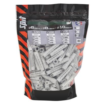  Chevilles nylon Ø6 x 30 + Ø8 x 40 + Ø10 x 50 - Big bag de 300