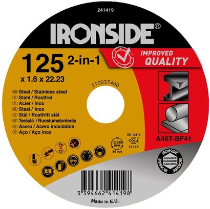 Disque tronçonnage - Acier inox Ø125 x 1,6MM - Ironside