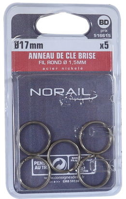 Anneau de clé brisé Acier nickelé 17x20 Blister de 5