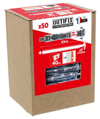 Cheville métallique à expansion CME  Avec vis TR Ø5x72MM pour plaques de plâtre Ø10x63MM - Boite de 50 pièces