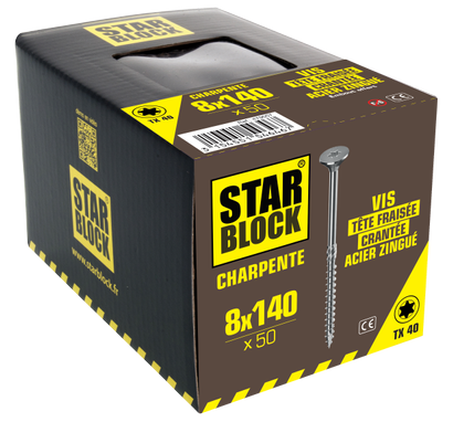 Vis charpente STARBLOCK TX Tête fraisée crantée Acier zingué blanc 8x140 Boite de 50