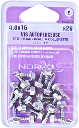 Vis autoperceuse Tête héxagonale Inox A2 4,8x16 Blister de 20