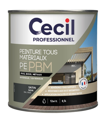 Peinture extérieure multi-matériaux PBMPEINTURE Noir Satin - 0,5L