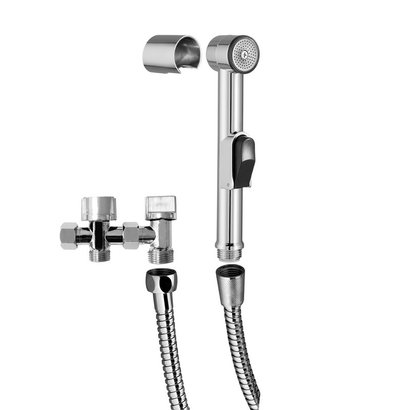 Combiné de douchette hygiène WC SHATTAF Chromé + support + flexible                          