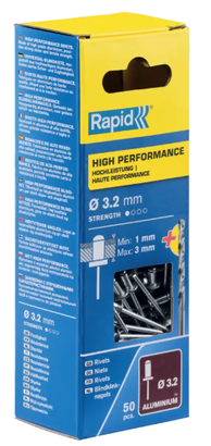Rivets Ø3.2 x 6mm  ALU Boite 50 + forêt