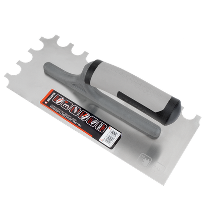 Platoir à colle acier denture demi-lune 15mm avec manche bi-matière - 280x120mm