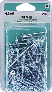 Vis agglo Pozidriv Tête fraisée Acier zingué blanc 4,5x45 Blister de 100