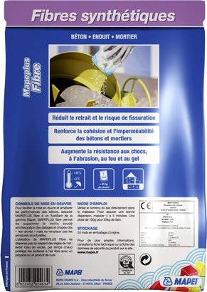 FIBRE POLYPROPYLENE POUR BETON ET MORTIER MAPEPLUS FIBRE 100 GR