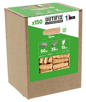 Cheville crantée universelle     tous types de murs Ø8x32MM - Boite de 150 pièces