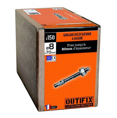 GOUJON A BETON POUR MATERIAUX PLEINS D8X70 PAR 150