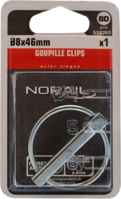 Goupille clips Acier galvanisé Ø8mm L:44mm Blister de 1