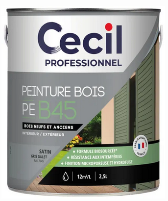 Peinture Bois Haute Performance PE B45 - Gris Galet Satiné - Pot de 2,5L