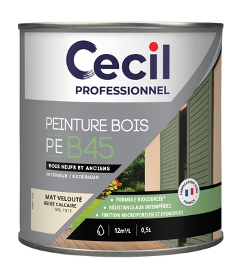 Peinture extérieure bois haute performance PEB45PEINTURE - Beige Calcaire Mat - 0,5L