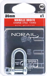Manille Droite Acier galvanisé ØInt.6mm Blister de 1