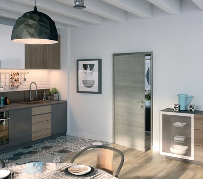 Porte Coulissante FUJI Zen Chêne Gris Galet  - Chassis B - 204x73cm