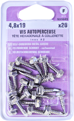 Vis autoperceuse Tête héxagonale Inox A2 4,8x19 Blister de 20
