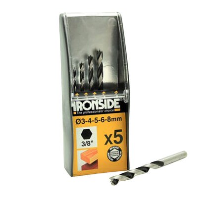 Coffret 5 mèches bois 3-4-5-6-8mm - 3 pointes