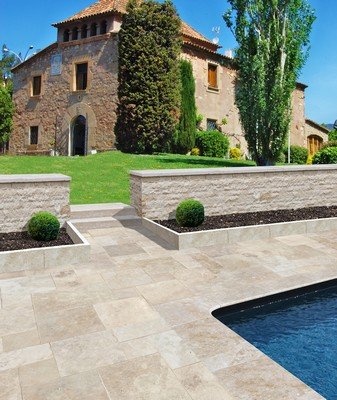 Margelle CLASSIC Tumbled Bord 1/2 rond 33 x 61 x 3,2 cm Travertin 1er choix  