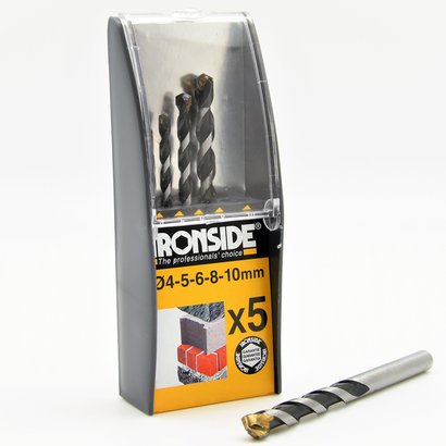 Coffret 5 forets béton emmanchement cylindrique  4-5-6-8-10mm