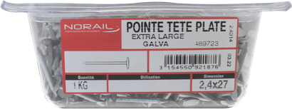 Pointe Tête plate extra-large Galvanisé 2,4x27 Barquette de 1kg
