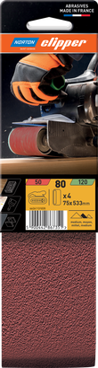 Bandes abrasives Corindon 75 x 533 G80- Lot de 4