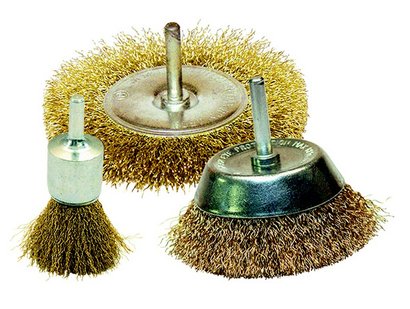 Brosses pour perceuse sur tiges en fil laiton ondulé - Lot de 3 pièces