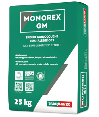 Enduit monocouche semi-allégé grain moyen - MONOREX GM G50 sac de 25KG - Parexlanko