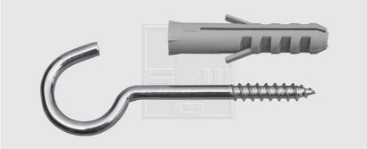 CROCHET PLAFOND / CHEVILLE 70 MM Nylon - Acier - P/2