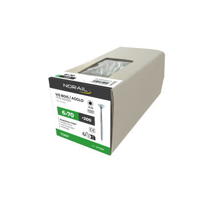 Vis bois/agglo TX Tête fraisée Acier zingué 6x70 Boite de 200