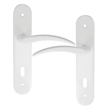 Ensemble poignée/ plaque aluminium entraxe 165mm à Clé - AZUR Laqué Blanc
