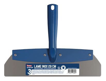 Lame à lisser inox TOUPRET SYSTEM 3 largeur 29 cm avec poignée bleue
