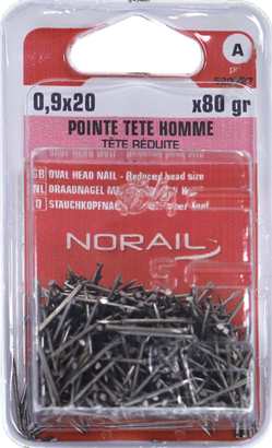 Pointe Tête homme Acier 0,9x20 Blister de 80g