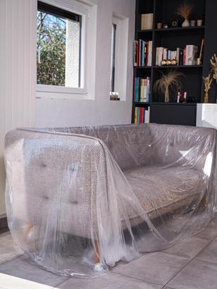 BACHE PLASTIQUE FINE DE PROTECTION 4X5M - 7 MICRONS POUR COUVRE MEUBLE