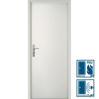 BLOC PORTE EI30 ACOUSTIQUE 39 DB PREPEINTE NON STABLE 2040 X 830 MM DROITE POUSSANT CHANT DROIT HUISSERIE 66 X 55