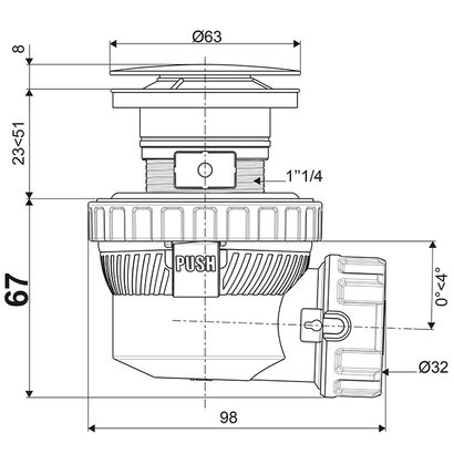 Bonde/siphon de lavabo NANO 6,7 Quick- clac ultra compact               