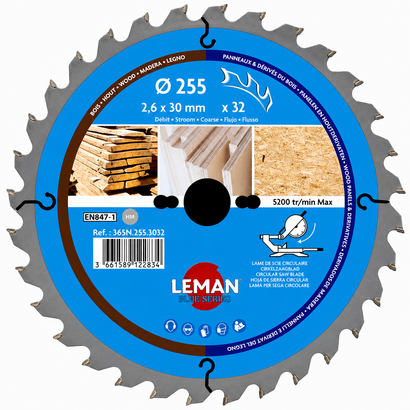 Lame scie circulaire bois Ø255 alésage 30 - Leman