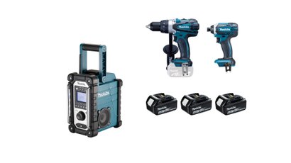 Pack 2 machines MAKITA DLX2144TJ1 (perceuse DDF458 + Visseuse à chocs DTD152) + radio de chantier DMR116