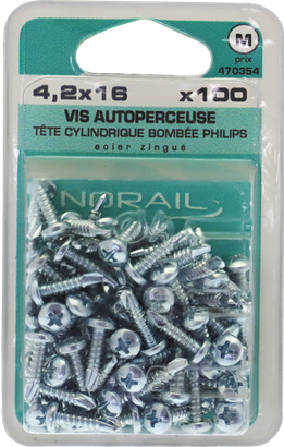 Vis autoperceuse PHILLIPS N°2 Tête cylindrique bombée Acier zingué 4,2x16 Blister de 100