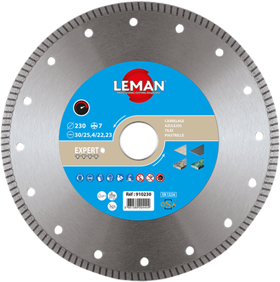 Disque Diamant Grès Cérame à jante continue cannelé extra fin -  Ø125mm - Ep.1,4mm - Segment 7mm  Alésage 22,23mm