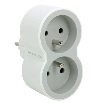 Fiche biplite avec 2 prises frontales avec terre LEGRAND 16A 3680W - Blanc et gris clair
