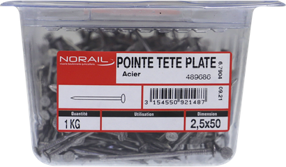 Pointe Tête plate Acier 2,5x50 Barquette de 1kg