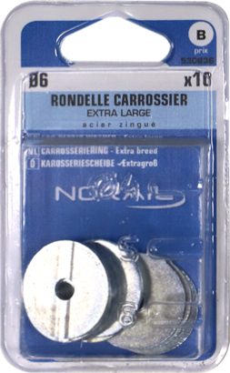 Rondelle carrossier Acier zingué Ø6x30 Blister de 10