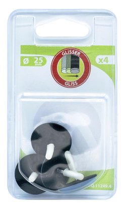 Patin rond A clouer Enveloppe PTFE bleu Ø25mm Blister de 4