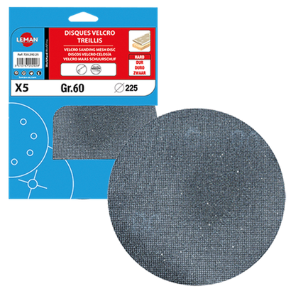 Disques Velcro auto-agrippant treillis pour bois - Ø225mm - Grain 100 - Pour ponceuse LOPOM225 et LOPOG224 - Lot de 5 pièces
