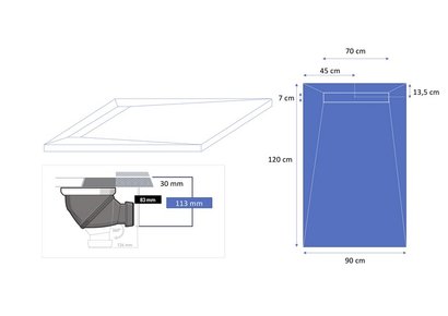 Receveur de douche Résine - avec caniveau inox - sans bonde - Blanc - 120 x 90 x 2,5 cm
