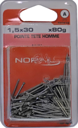 Pointe Tête homme Acier 1,5x30 Blister de 80g